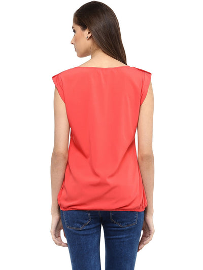 Coral Top With Fake Shoulder-Tab