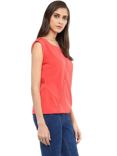 Coral Top With Fake Shoulder-Tab