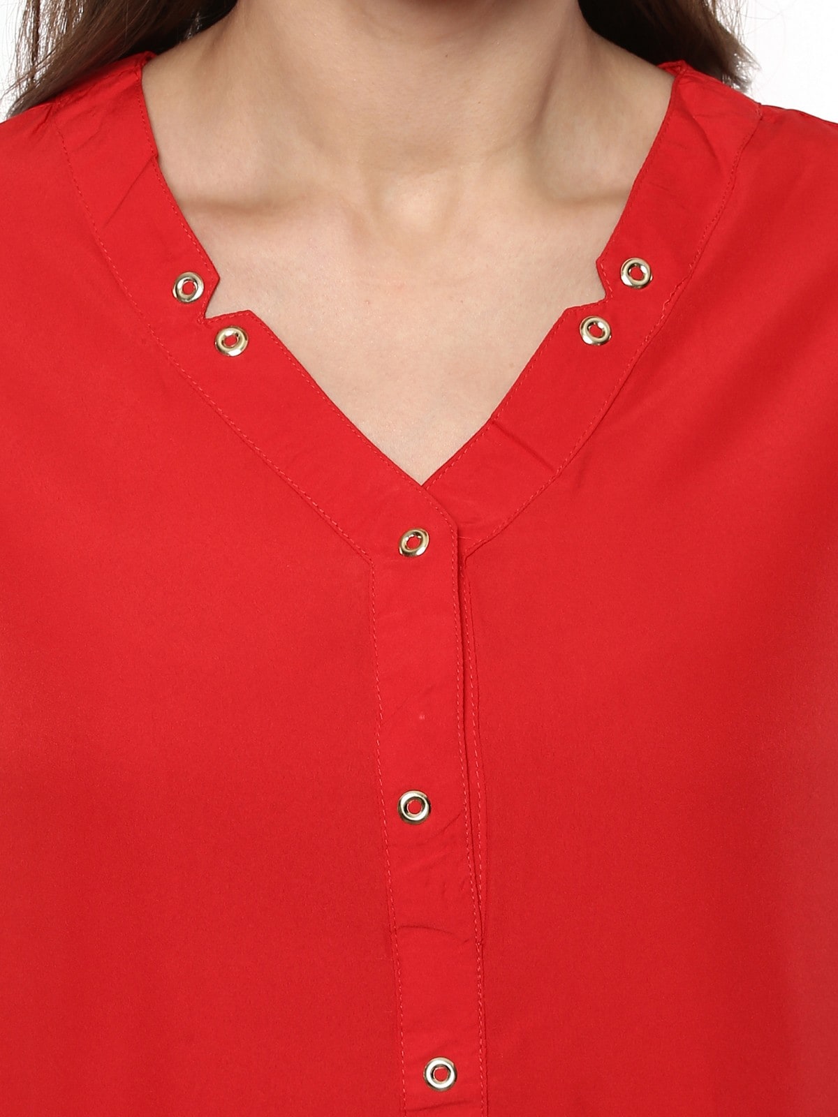 Red Shirt Top With Detailed Notch Designs