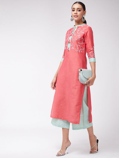 Straight Fit Embroidered Kurta With Palazzo