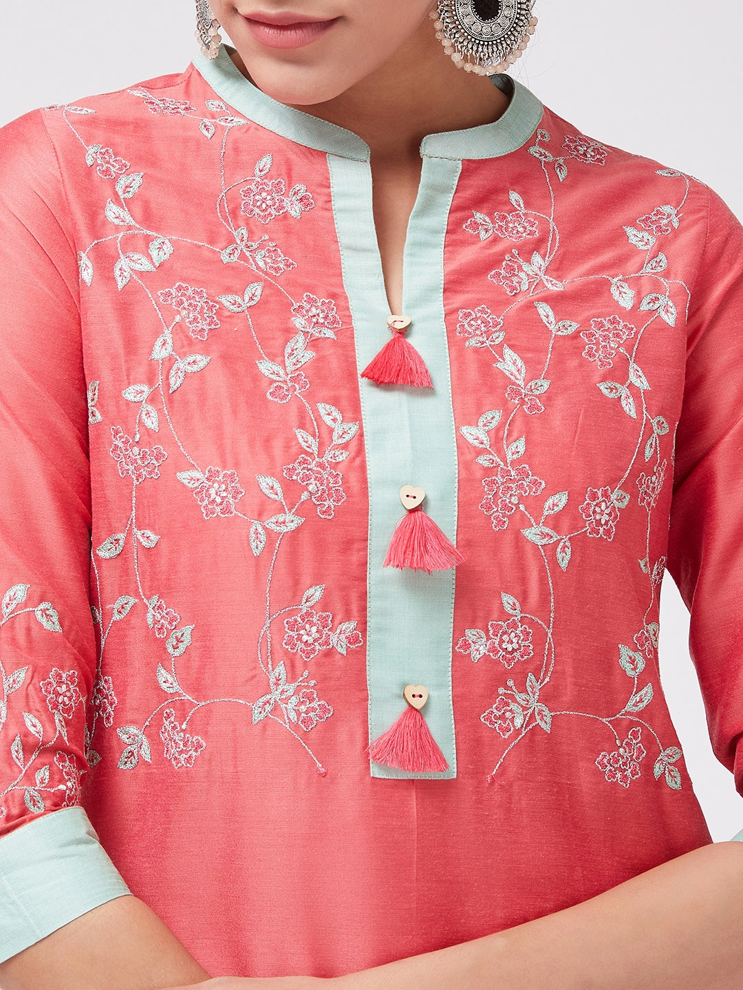 Straight Fit Embroidered Kurta With Palazzo