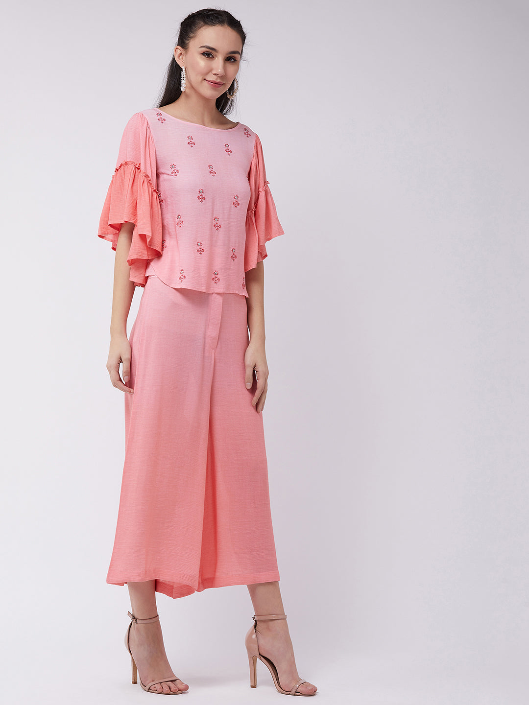 Ombre Embroidered Top With Pants Set