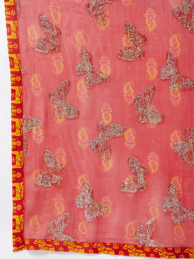 Sindoor Solid Kurta With Lurex Embellished Dupatta And Sharara