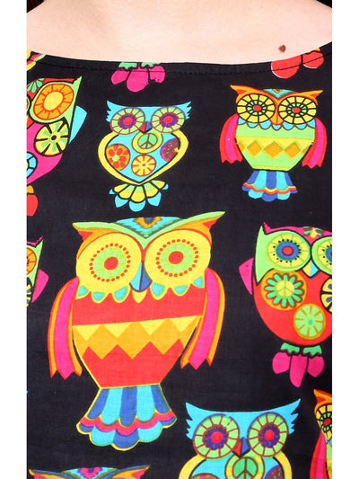 Black Owl Print Top