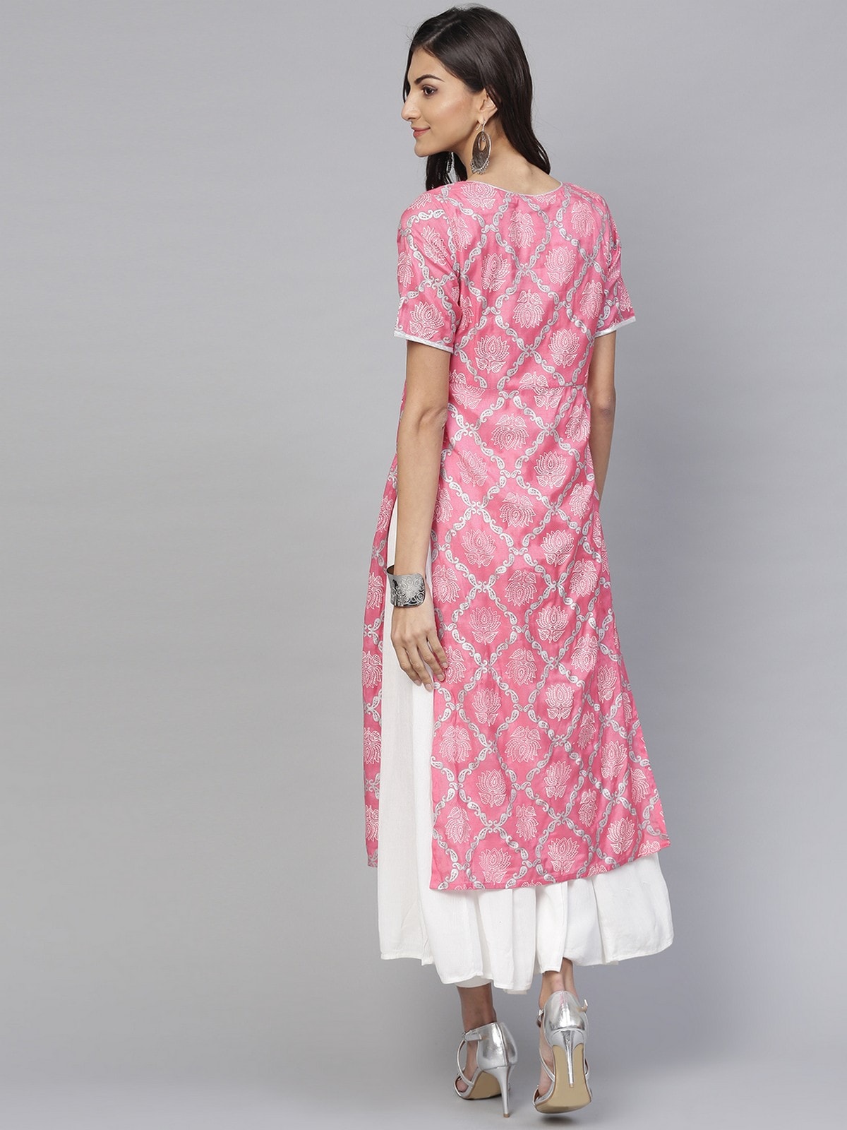 Pink Lotus Inspired Front Open Printed Kurta With Tassels