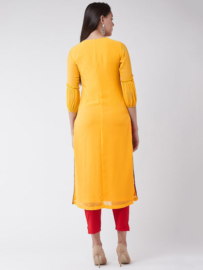 Yellow Embroidered Straight Fit Kurta