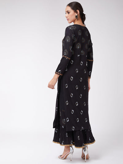 Foil Printed And Embroidered Long Kurta
