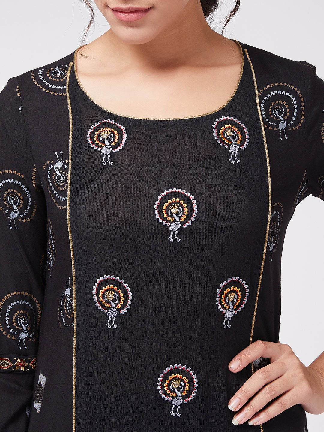 Foil Printed And Embroidered Long Kurta