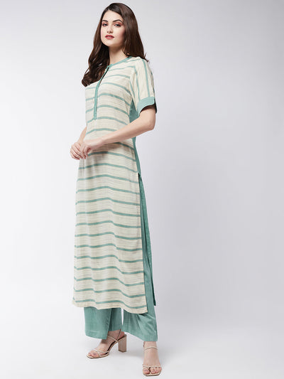 Soaked In Pastels Stripes Straight-Fit Long Kurta