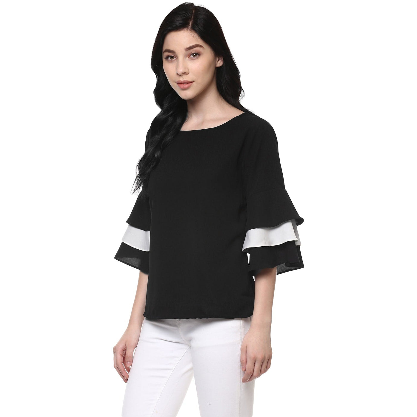 Solid Monocromatic Flare Sleeve Top
