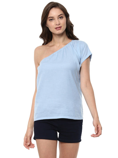 Chambray One-Shoulder Top