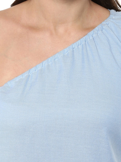 Chambray One-Shoulder Top
