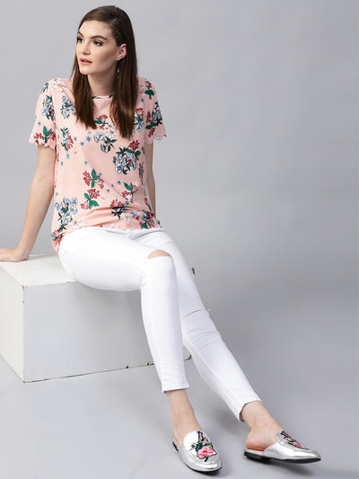 Peach Floral Scalloped Top