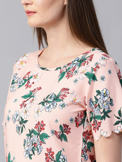 Peach Floral Scalloped Top