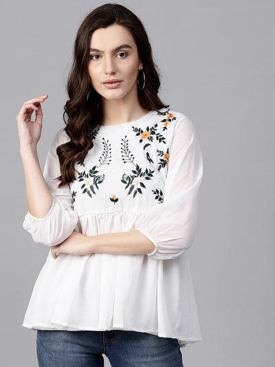 White Floral Embroidered Sheer Top