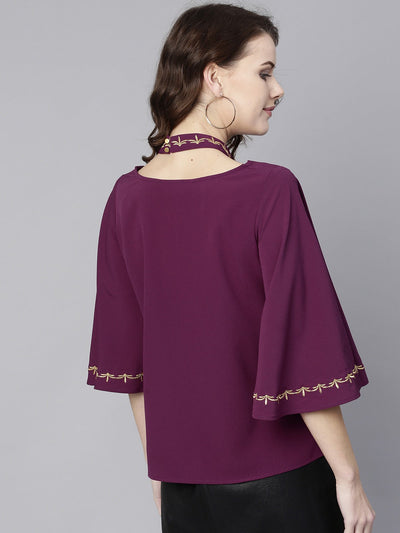 Embroidered Choker Neck Top