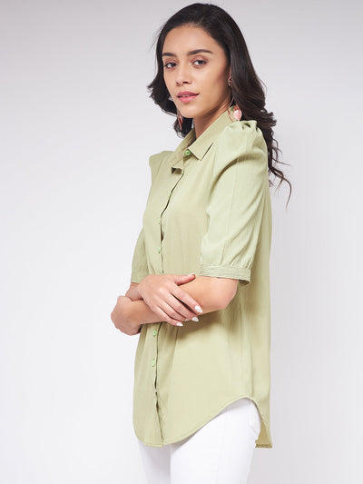 Flaunt Yourself In Solid Pleated Sleeves Shirt