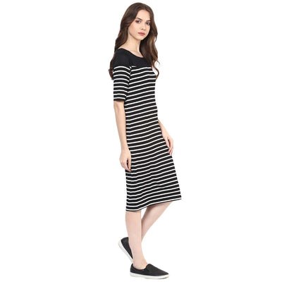 Stripe Yoke Midi Dress