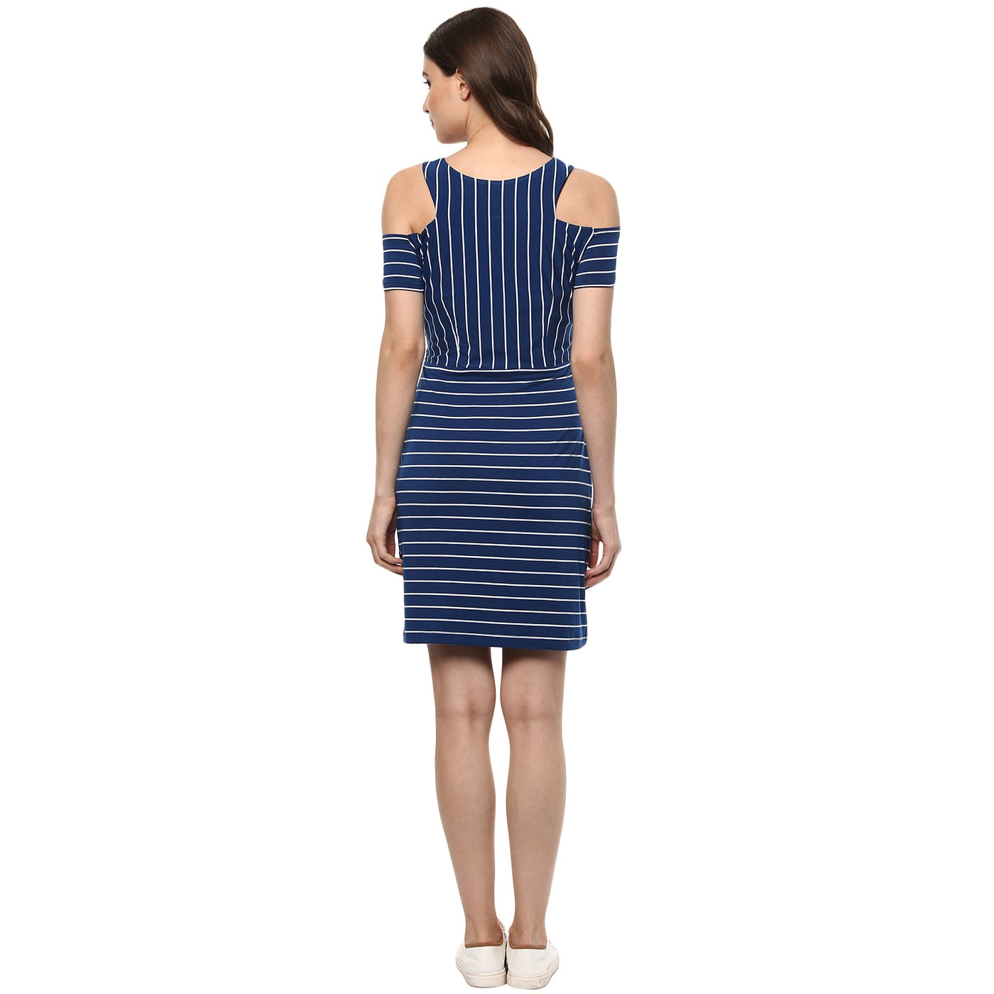 Stripe Dress With Shoulder -Cut Details