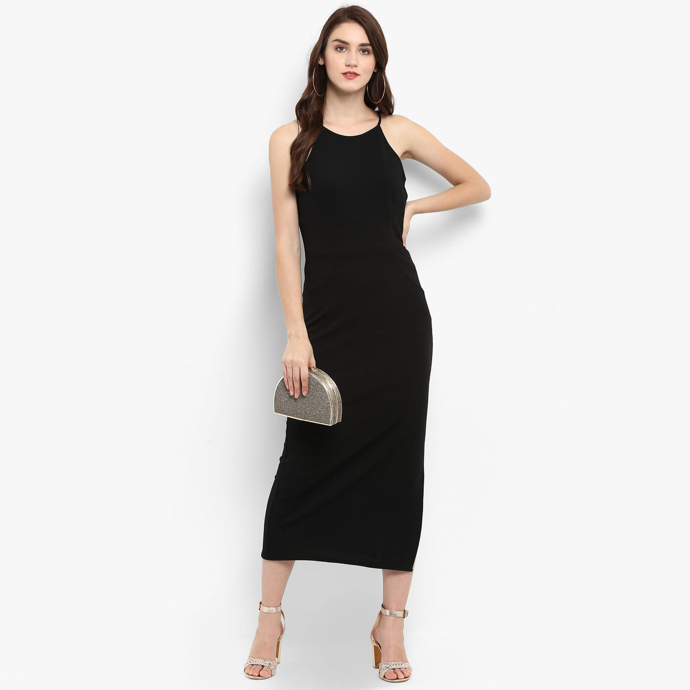 Solid Incut Fitted Midi Dress
