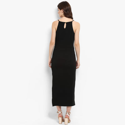 Solid Incut Fitted Midi Dress