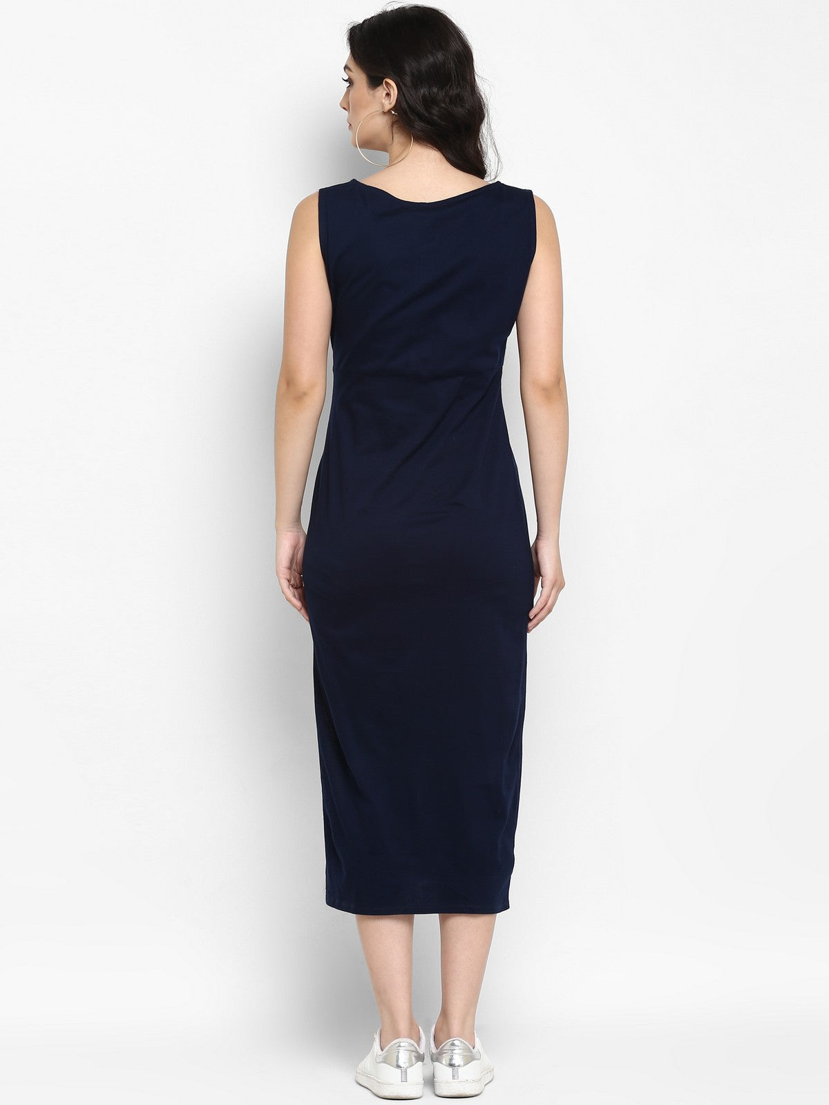 Navy Embroidered Knitted Dress