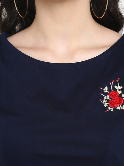 Navy Embroidered Knitted Dress