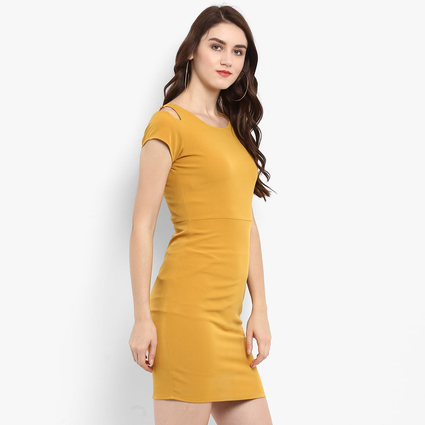Solid Fitted Dress With Cut At Shoulder