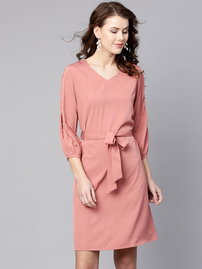 Pearl Slit Sleeves A-Line Dress