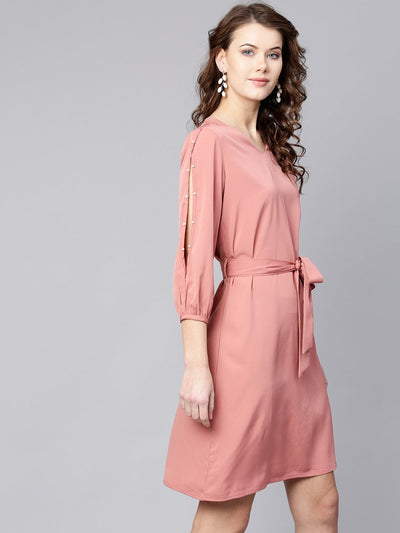 Pearl Slit Sleeves A-Line Dress