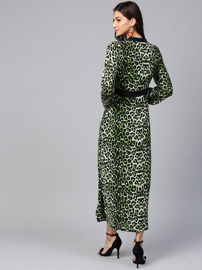 Animal Print Maxi Dress With Embellished Belt