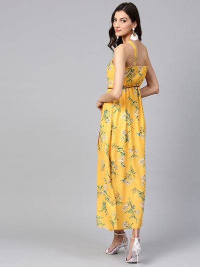 Floral Strappy In-cut Maxi Dress With Belt