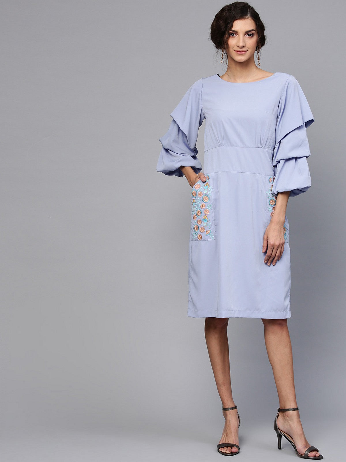 Embroidered Tiered Sleeves Dress