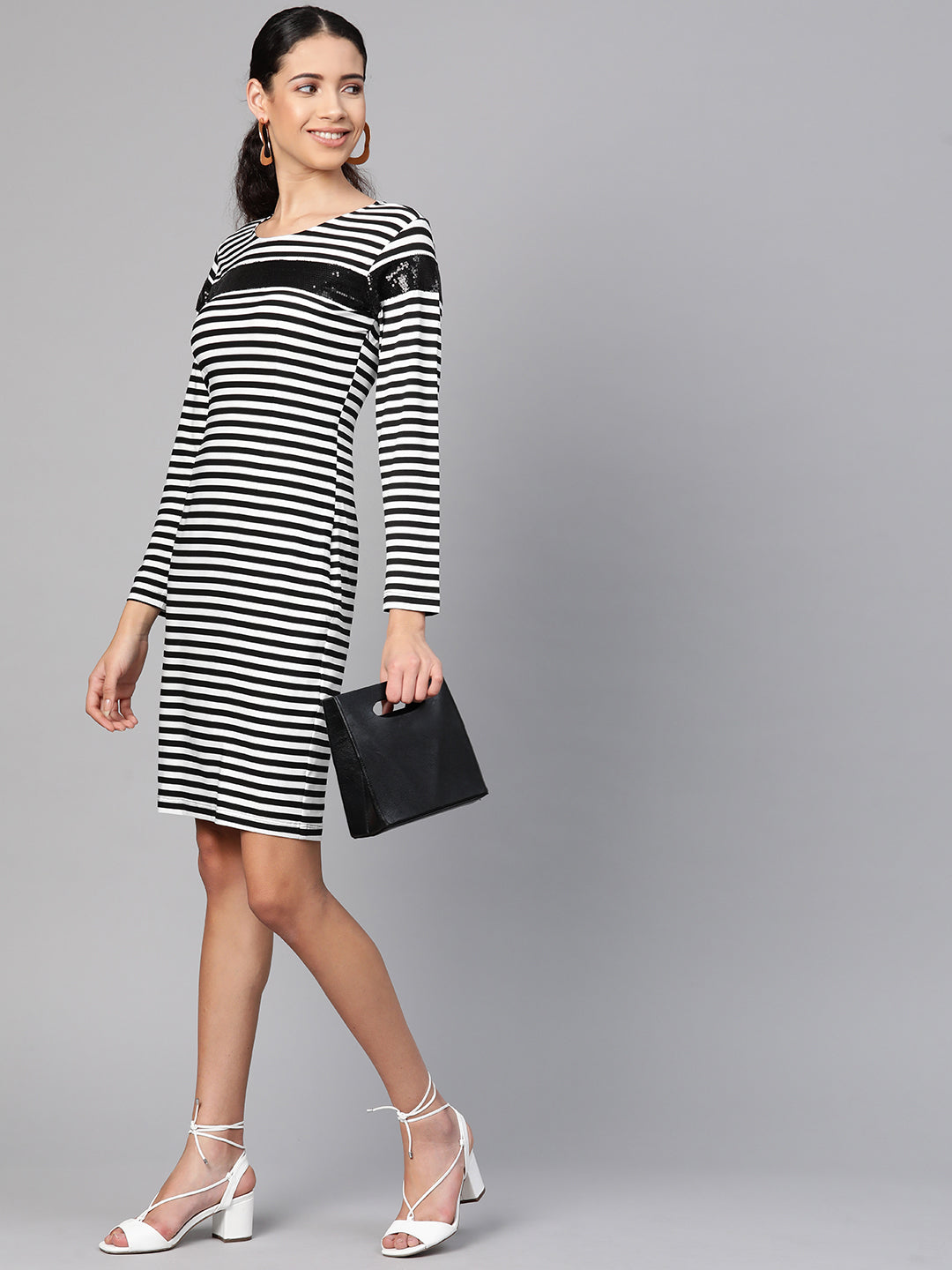 Stripe Dress With Sequin Patch