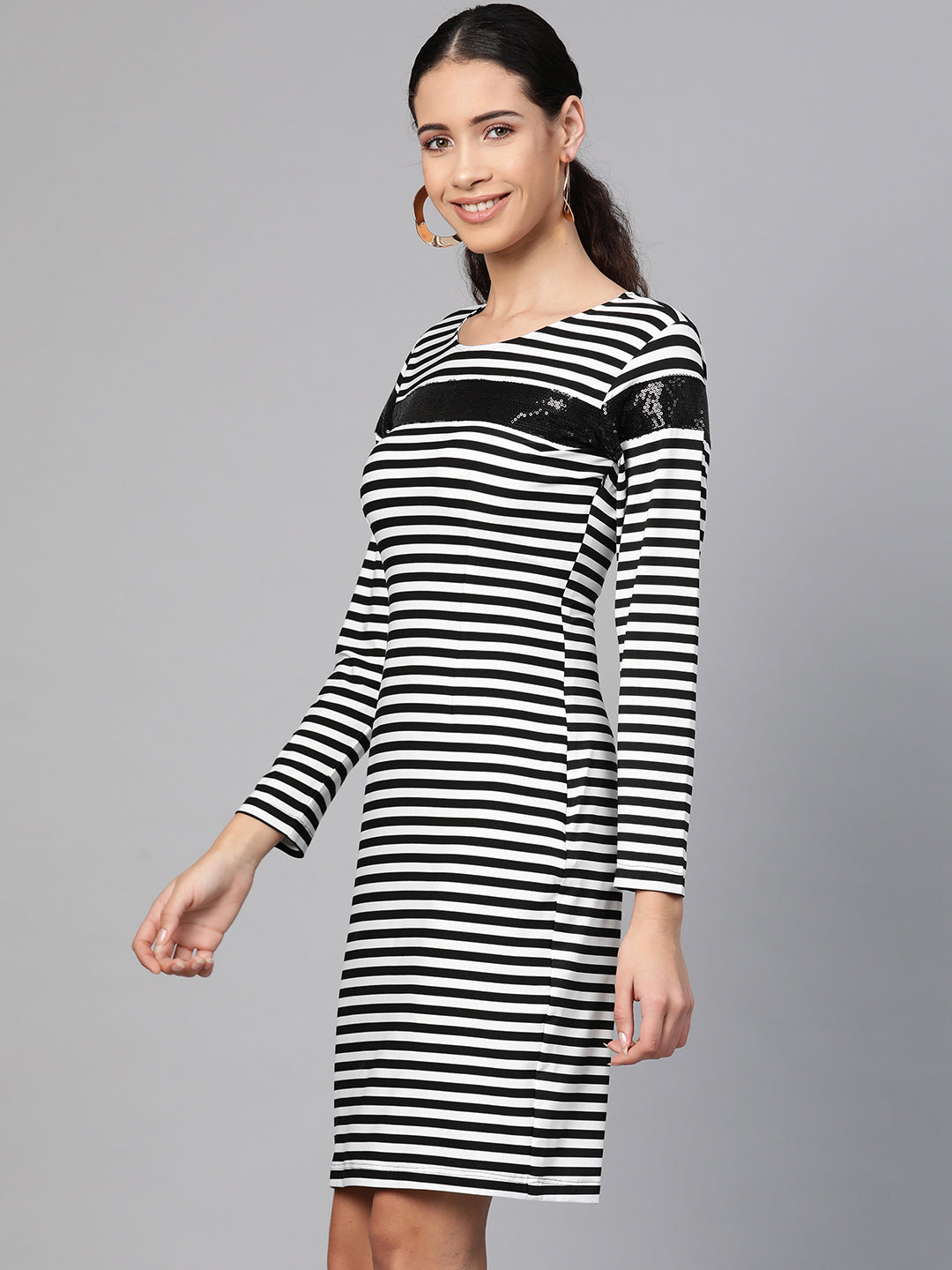 Stripe Dress With Sequin Patch