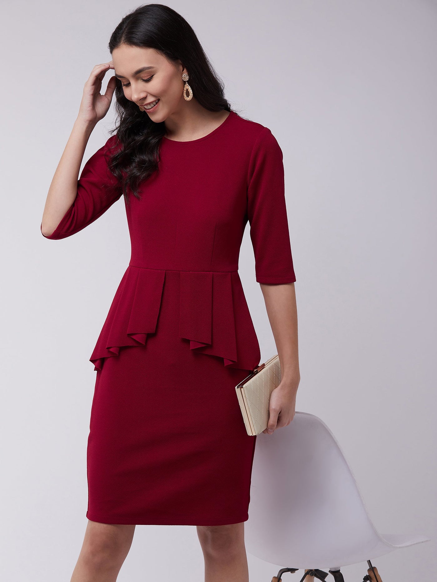 Solid Peplum Fitted Dress