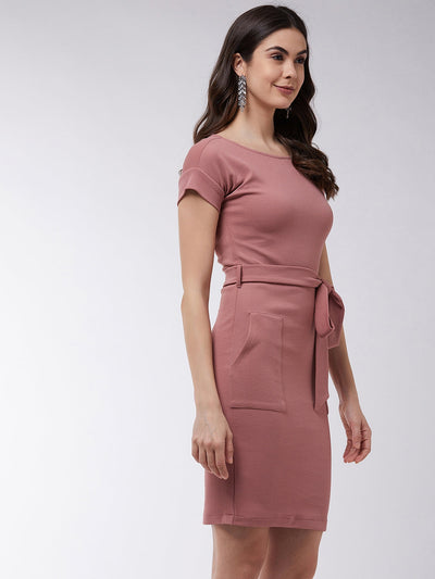 Solid Extended Sleeves Fitted Dress