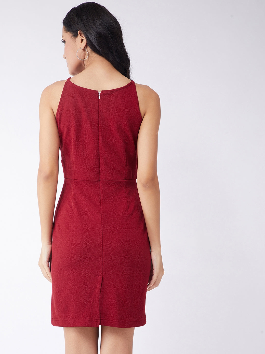 Solid Overlap Strappy Fitted Dress
