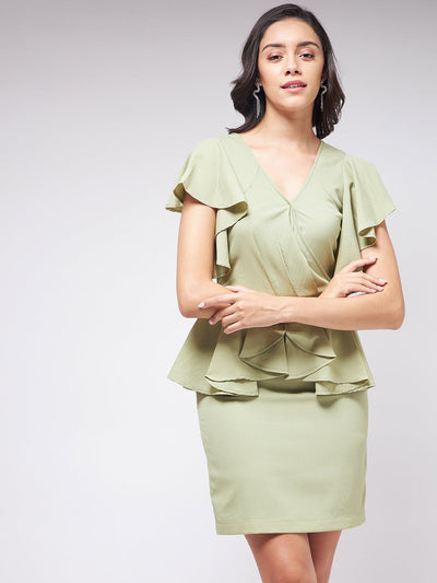 Flaunt Yourself In Solid Fitted Dress With Frills And Layers