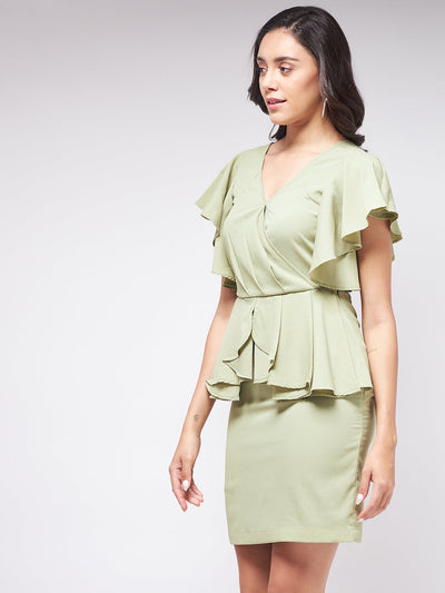 Flaunt Yourself In Solid Fitted Dress With Frills And Layers