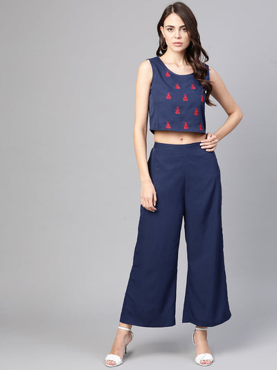 Embroidered Top With Pants And Loose Shrug