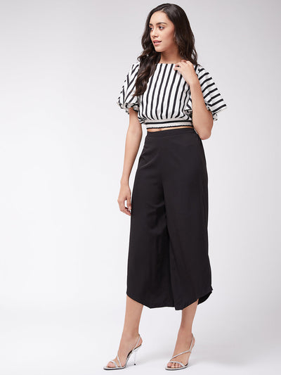 Monocromatic Stripes Crop Top With Solid Pants