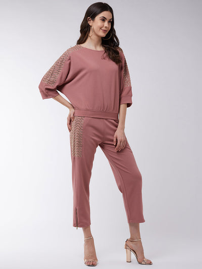 Solid Loose Top And Pant Set With Shimmer Details