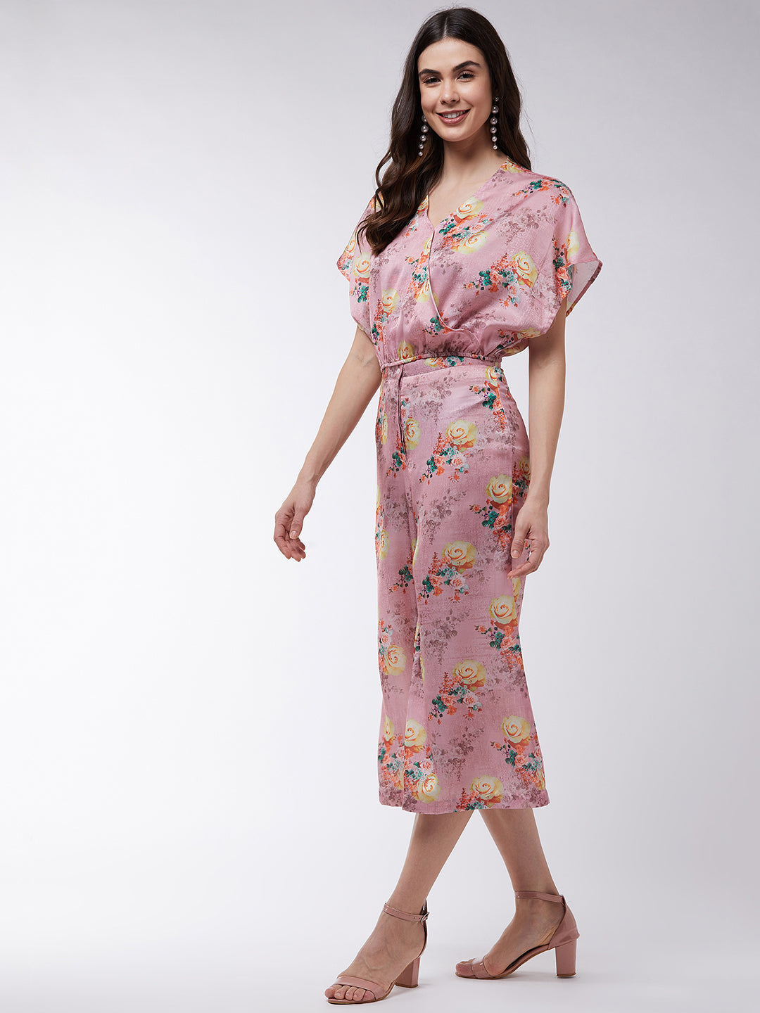 Candy Inspired Floral Digital Printed Loose Top With High Waist Pants