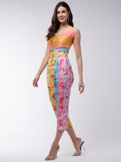 Candy Inspired Digital Printed Crop Top With High Waist Pleated Pants