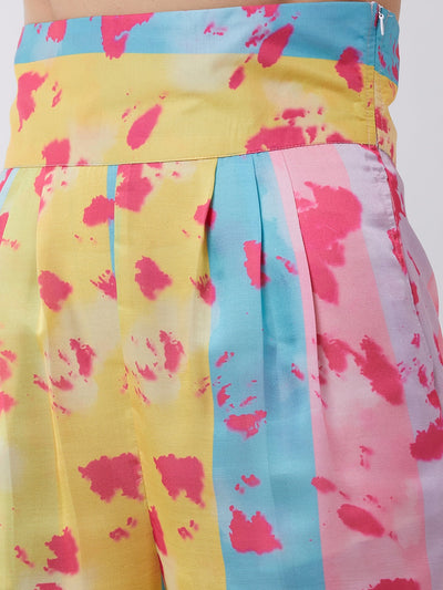 Candy Inspired Digital Printed Crop Top With High Waist Pleated Pants