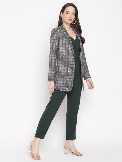 Solid Top And Pant With Printed Blazer Set