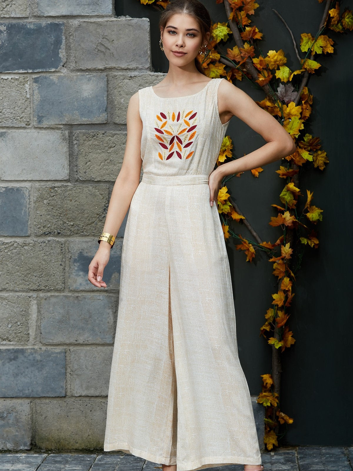 Allover Printed Jumpsuit With Embroidery