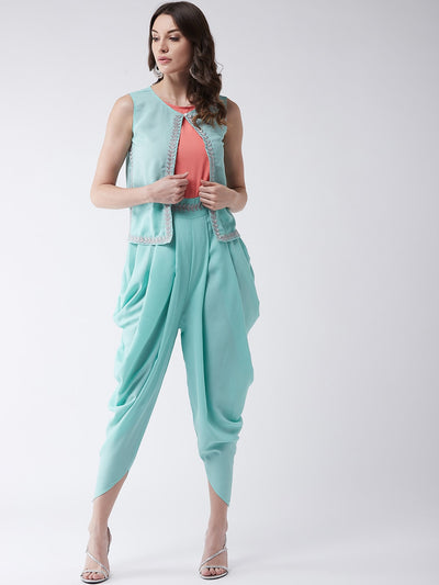 Pastel Embroidered Jumpsuit With Sleeveless Shrug