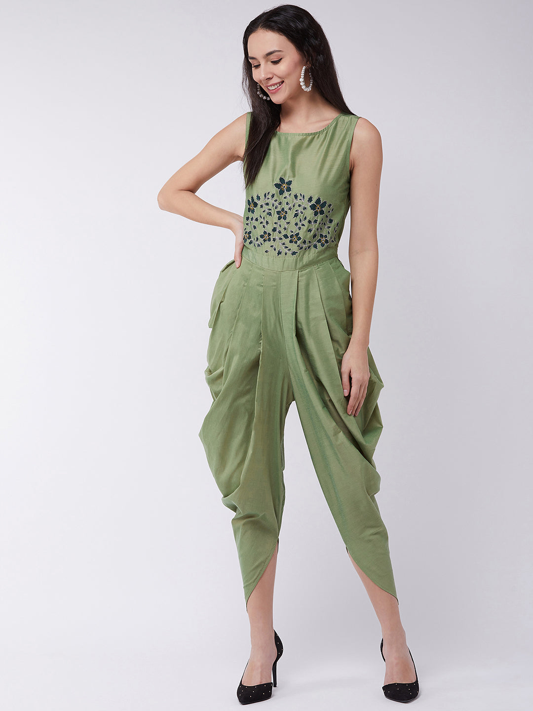 Embroidered Cowl Jumpsuit